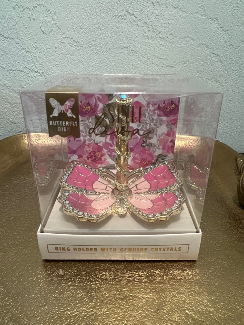 #1866**Butterfly Dsigns Pink & Light Pink Crystal Butterfly Ring Holder
